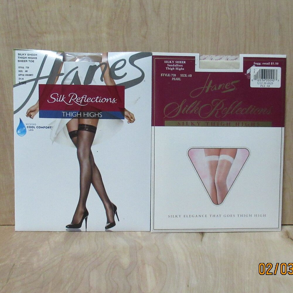 Vtg Hanes Silk Reflections Lace Top Thigh Highs Size AB Pearl & Little Color NIP